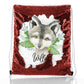 Personalisierter Pailletten-Rucksack mit Kordelzug, grauen, wolfsblauen Blumen und niedlichem Text