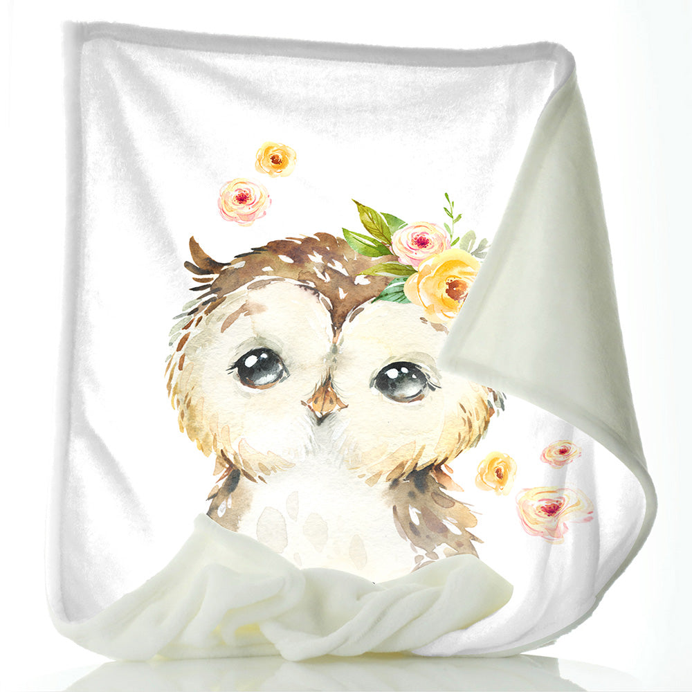 Personalised Owl Yellow Flowers and Name Baby Blanket
