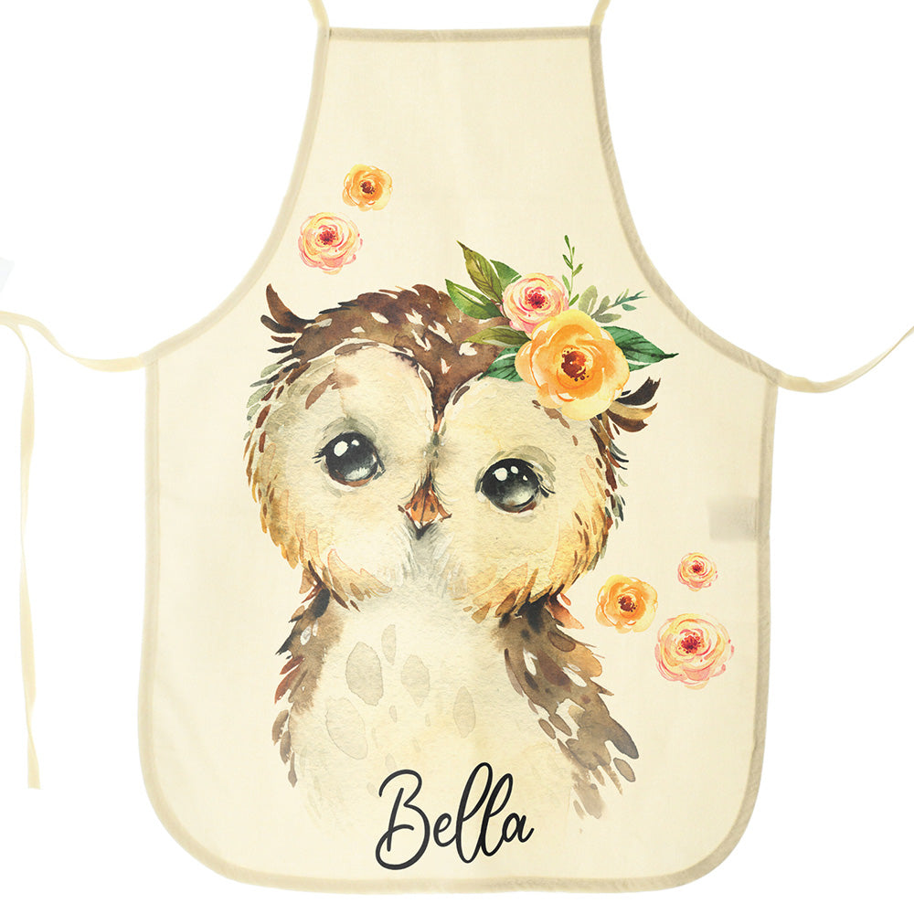 Personalised Canvas Apron with Owl Yellow Flowers and Name Design