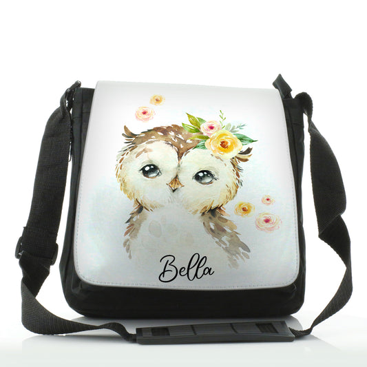 Personalised Shoulder Bag with Brown Owl Yellow Flowers and Cute Text