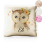 Personalised Glitter Cushion with Brown Owl Yellow Flowers and Cute Text