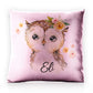 Personalised Glitter Cushion with Brown Owl Yellow Flowers and Cute Text