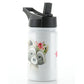 Personalisierter Waschbär-Schmetterling und Name, weiße Sportflasche