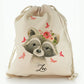 Personalised Canvas Sack with Raccoon Pink Butterfly Flowers and Cute Text