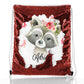 Personalisierter Pailletten-Rucksack mit Kordelzug, Waschbär-Rosa-Schmetterlingsblumen und niedlichem Text