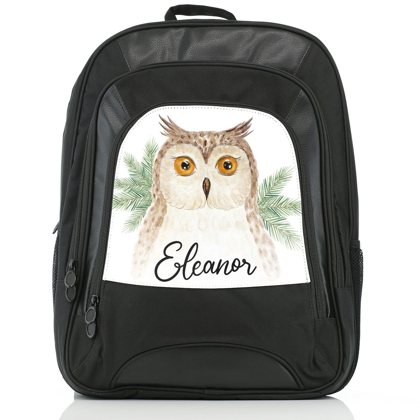 Personalised Large Multifunction Backpack with Brown Owl Pine Tree and Cute Text