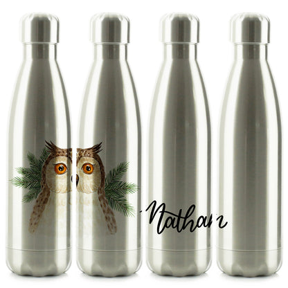 Personalised Brown Owl Pine Tree and Name Cola Bottle
