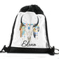 Personalised Cow Skull Feathers and Name Black Drawstring Backpack