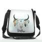 Personalised Shoulder Bag with Cow Skull Feathers and Cute Text