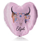 Personalised Glitter Heart Cushion with Cow Skull Feathers and Cute Text