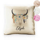 Personalised Glitter Cushion with Cow Skull Feathers and Cute Text