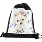 Personalised Polar Bear Butterfly and Name Black Drawstring Backpack