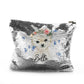 Personalisierte Pailletten-Reißverschlusstasche mit weißen Eisbären, blauen Schmetterlingen und süßem Text