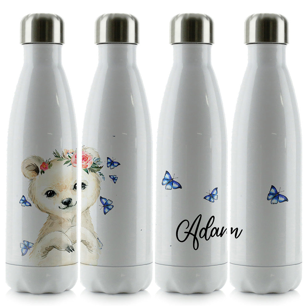 Personalised Polar Bear Butterfly and Name Cola Bottle