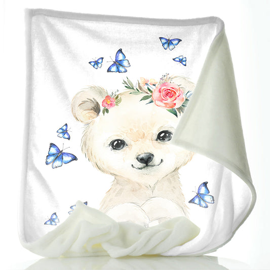 Personalised Polar Bear Butterfly and Name Baby Blanket