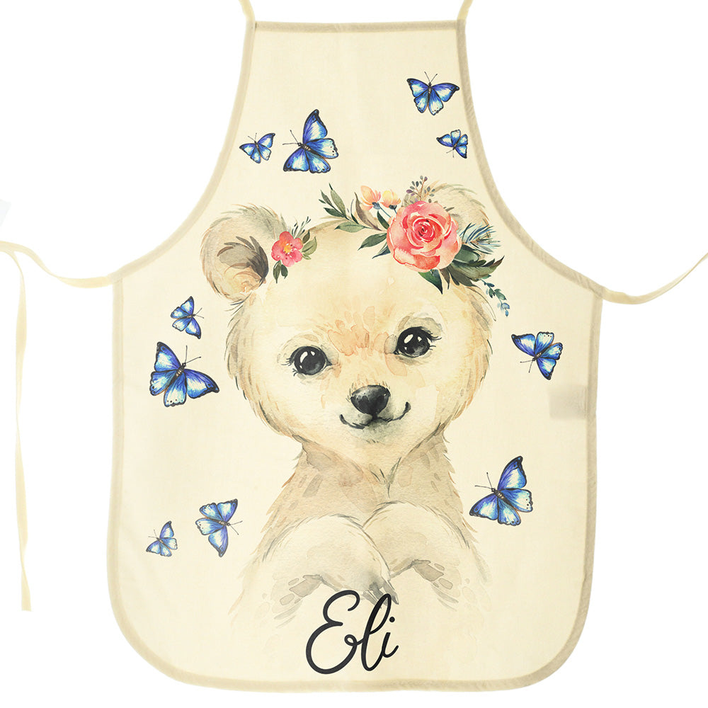Personalised Canvas Apron with Polar Bear Butterfly and Name Design