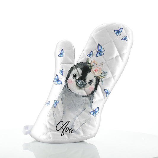 Personalised Penguin Butterfly and Name Oven Glove