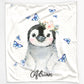 Personalised Penguin Butterfly and Name Baby Blanket