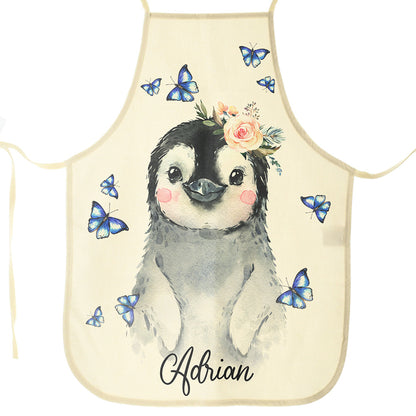 Personalised Canvas Apron with Penguin Butterfly and Name Design