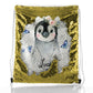 Personalisierter Pailletten-Rucksack mit Kordelzug, grauen Pinguin-blauen Schmetterlingen und niedlichem Text