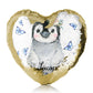 Personalised Sequin Heart Cushion with Grey Penguin Blue Butterflies and Cute Text