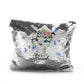 Personalisierte Pailletten-Reißverschlusstasche mit schneeleopardenblauen Schmetterlingen und süßem Text