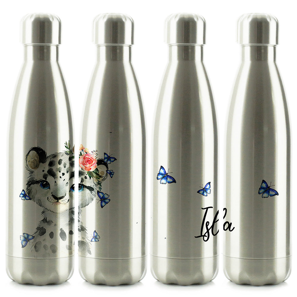 Personalisierte Cola-Flasche mit Leoparden-Schmetterlingen und Namen