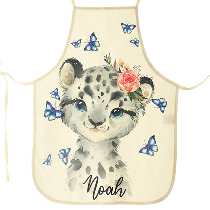 Personalised Canvas Apron with Leopard Butterflies and Name Design