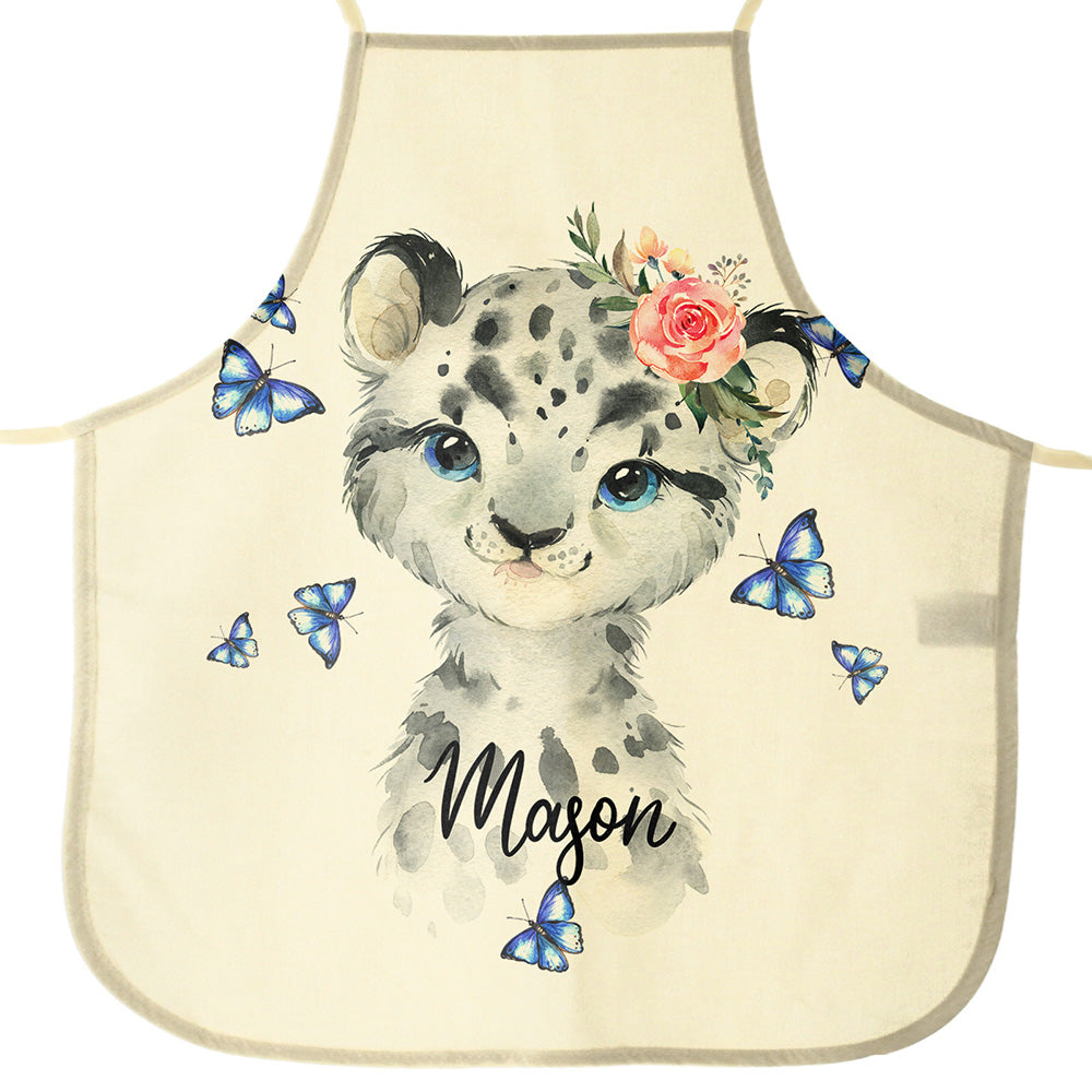 Personalised Canvas Apron with Leopard Butterflies and Name Design