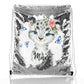Personalisierter Pailletten-Rucksack mit Kordelzug, schneeleopardenblauen Schmetterlingen und niedlichem Text