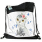 Personalisierter schwarzer Kordelzug-Rucksack mit Begrüßungstext und umarmenden Mama- und Baby-Pandas