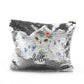 Personalisierte Pailletten-Reißverschlusstasche mit Schneeeule, blauem Schmetterling und süßem Text