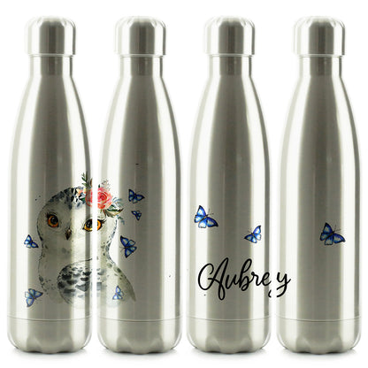 Personalisierte Cola-Flasche mit Eule, blauem Schmetterling und Namen