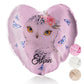 Personalised Glitter Heart Cushion with Snow Owl Blue Butterfly and Cute Text