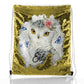 Personalisierter Pailletten-Rucksack mit Kordelzug, Schneeeule, blauer Schmetterling und niedlichem Text