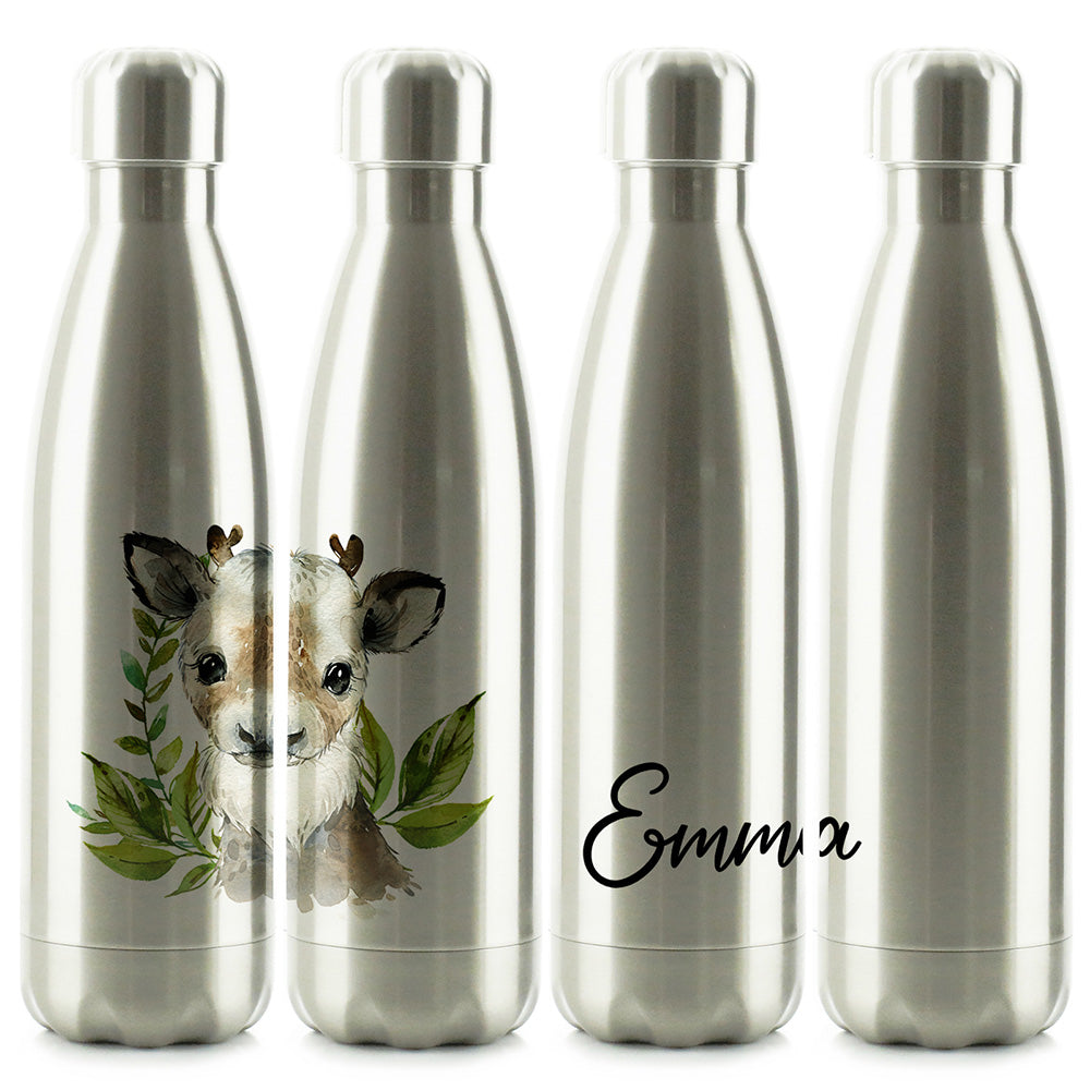 Personalised Reindeer Green Leaf and Name Cola Bottle
