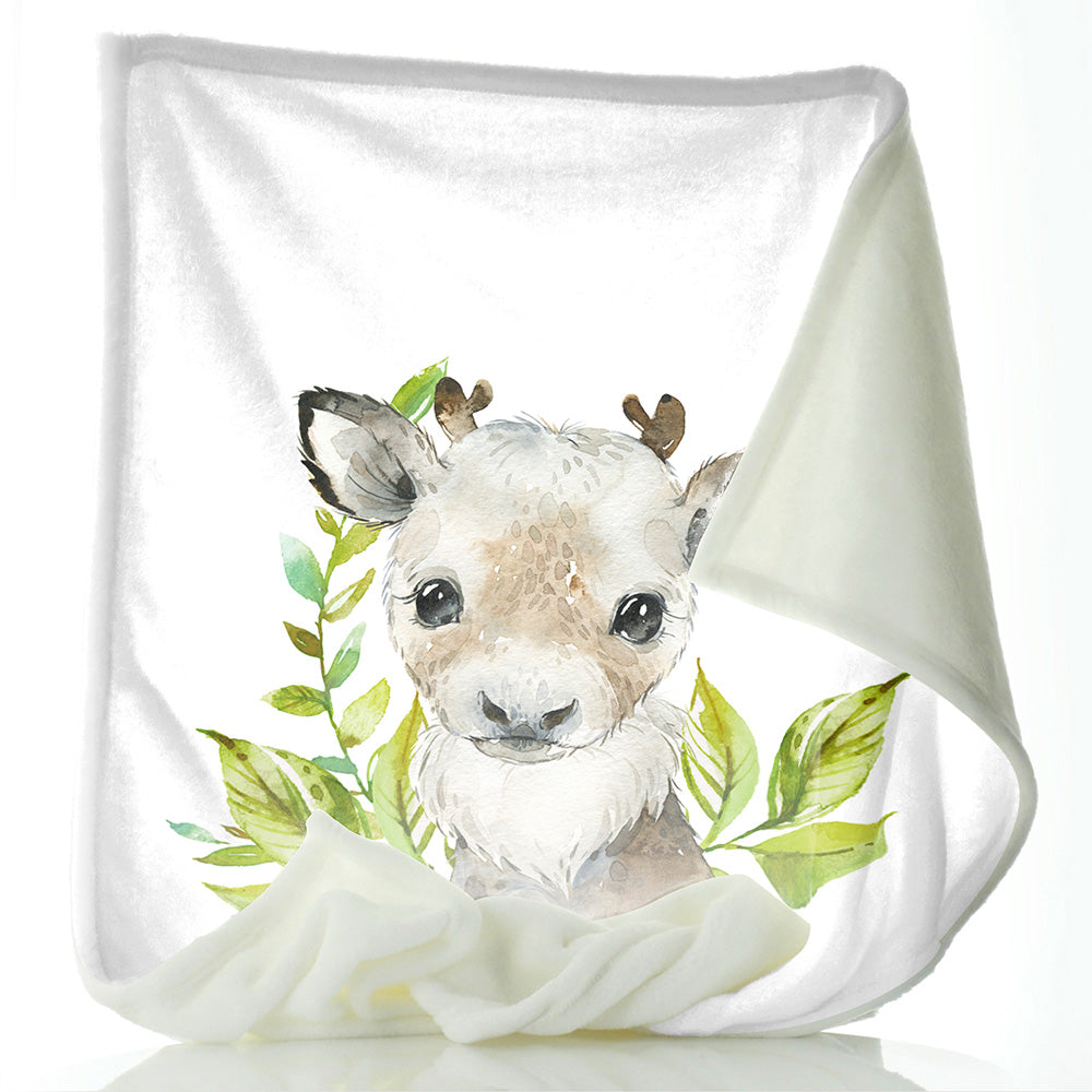Personalised Reindeer Green Leaf and Name Baby Blanket