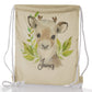 Personalised Glitter Drawstring Backpack with Christmas Reindeer Deer Green Leaves and Cute Text