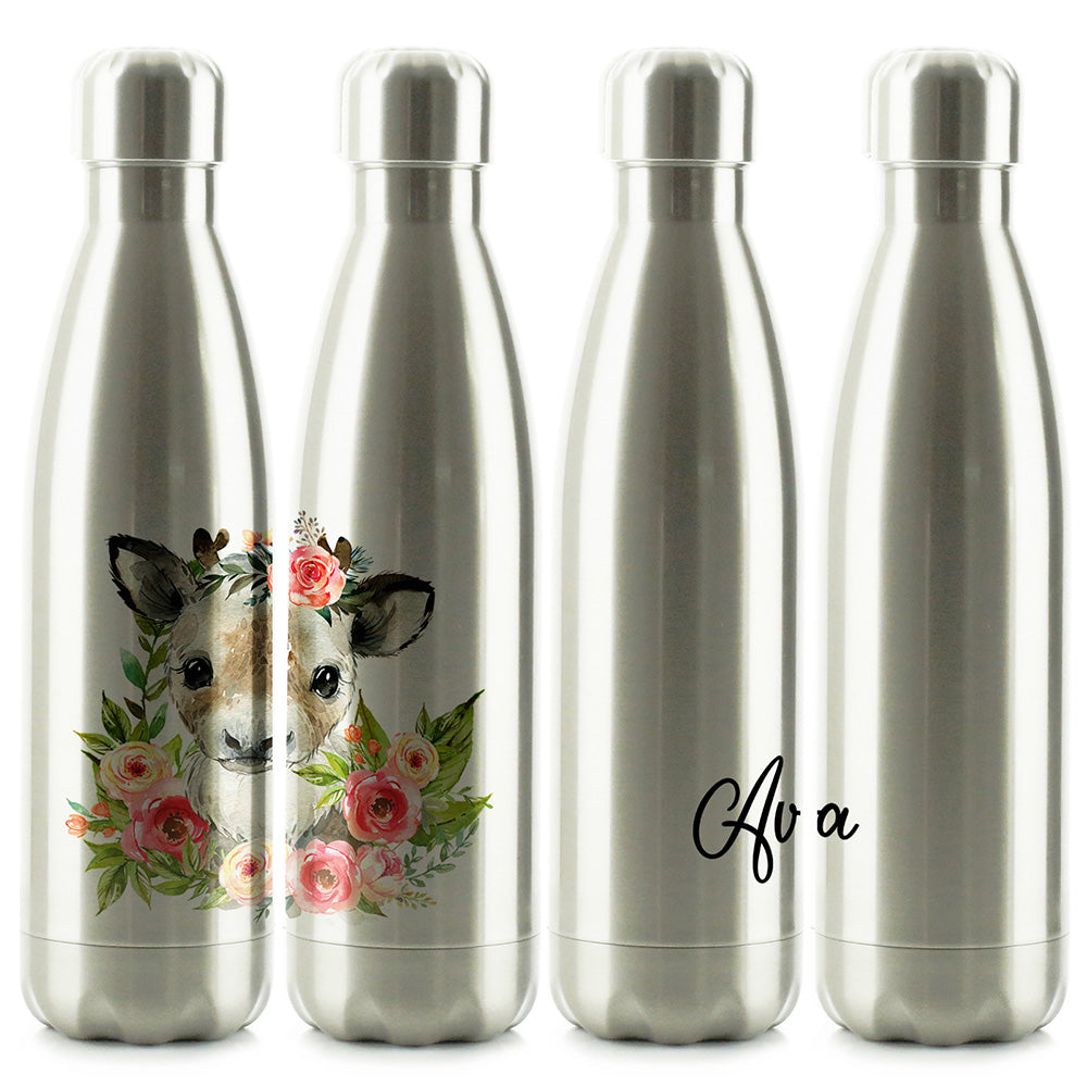 Personalisierte Cola-Flasche mit Rentier-Rosa-Glitzer-Blume und Namen