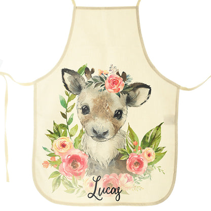Personalised Canvas Apron with Reindeer Pink Flower and Name Design