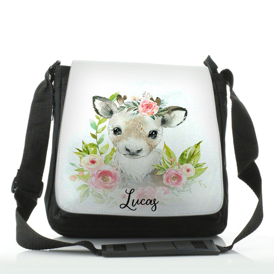 Personalised Shoulder Bag with Reindeer Pink Flowers and Cute Text