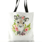 Personalised White Tote Bag with Reindeer Pink Flowers and Cute Text