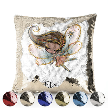 Personalised Sequin Cushion with Cute Text and Butterfly Hill Blonde Plait Fairy