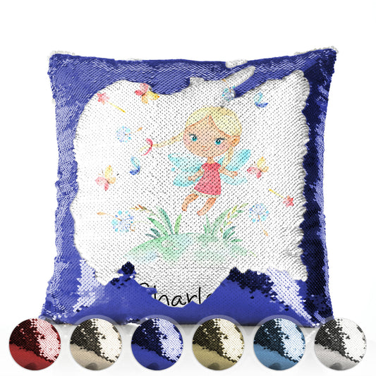 Personalised Sequin Cushion with Cute Text and Butterfly Hill Blonde Plait Fairy