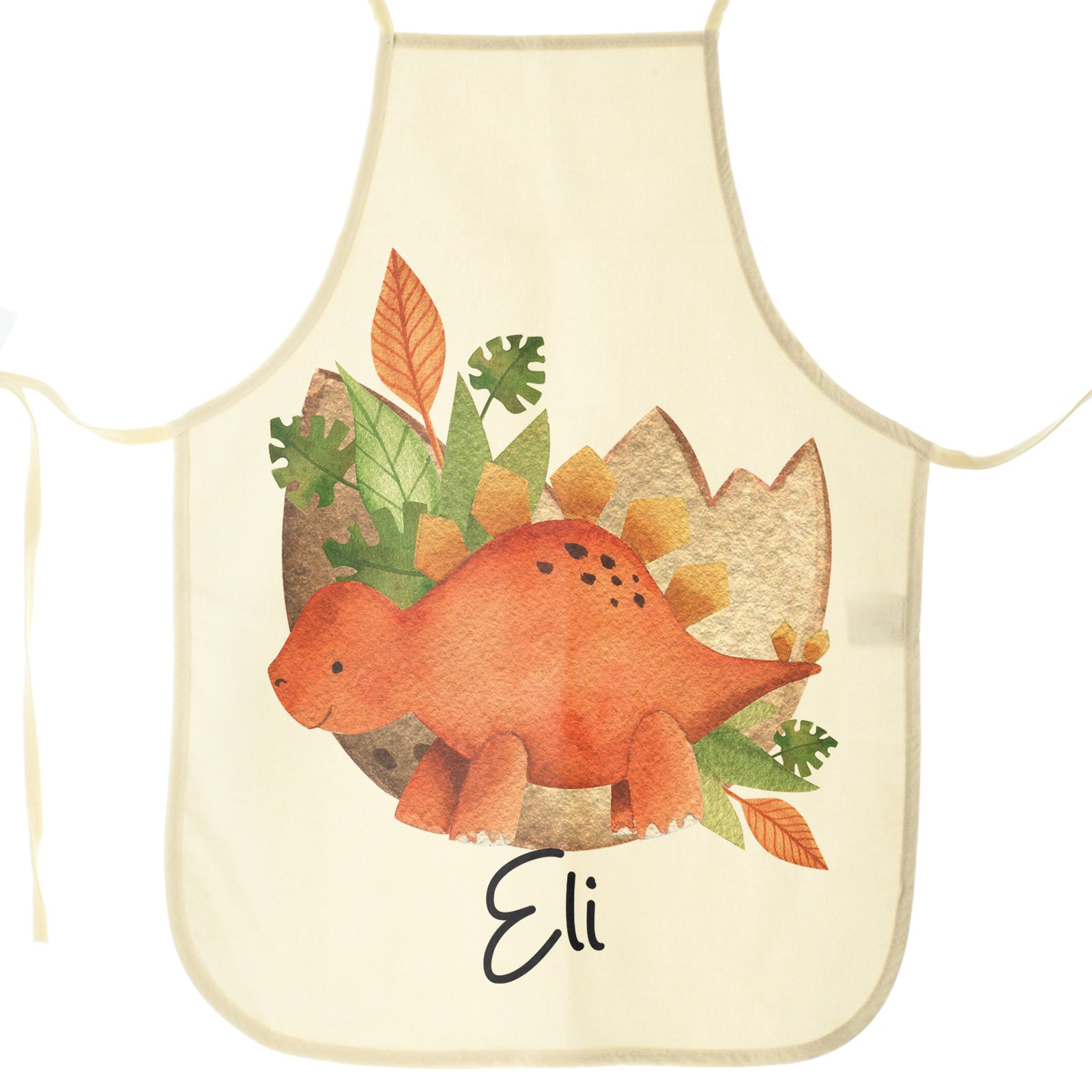 Personalised Apron with Name and Orange Stegosaurus