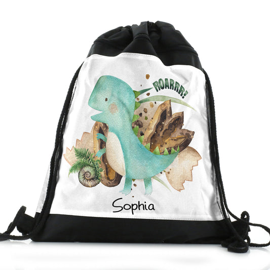 Personalised Drawstring Backpack with Name and Blue T-Rex