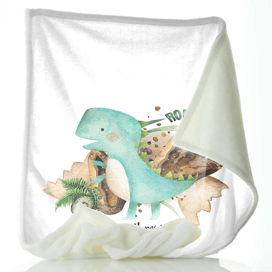 Personalised Baby Blanket with Name and Blue T-Rex