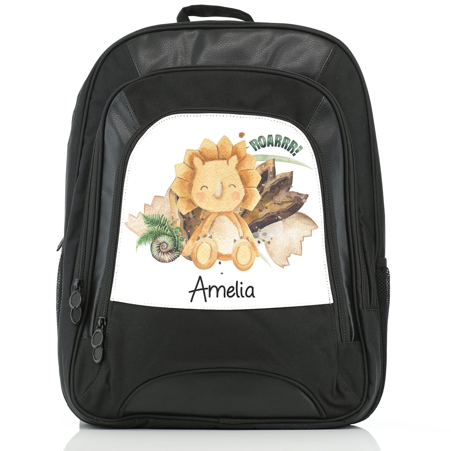 Personalised Rucksack with Name and Orange Triceratops