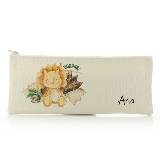 Personalised Canvas Zip Bag with Name and Orange Triceratops