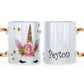 Personalised Mug with Mystical Text and Bewitching Gold Floral Unicorn